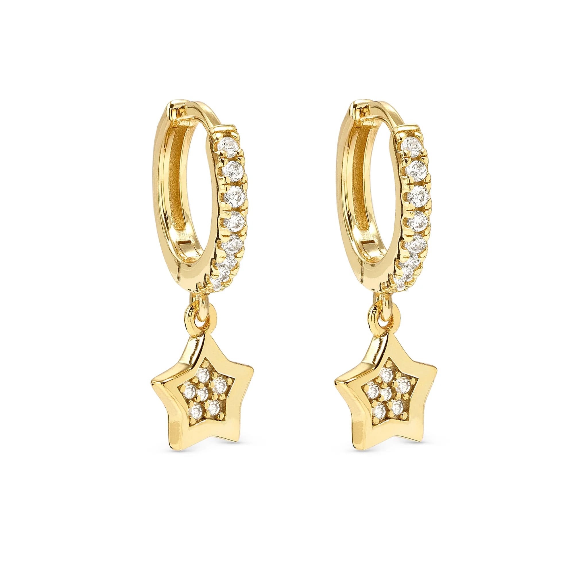 Petit Sparkle Gold Plated Earrings With Star CZ Hoops
