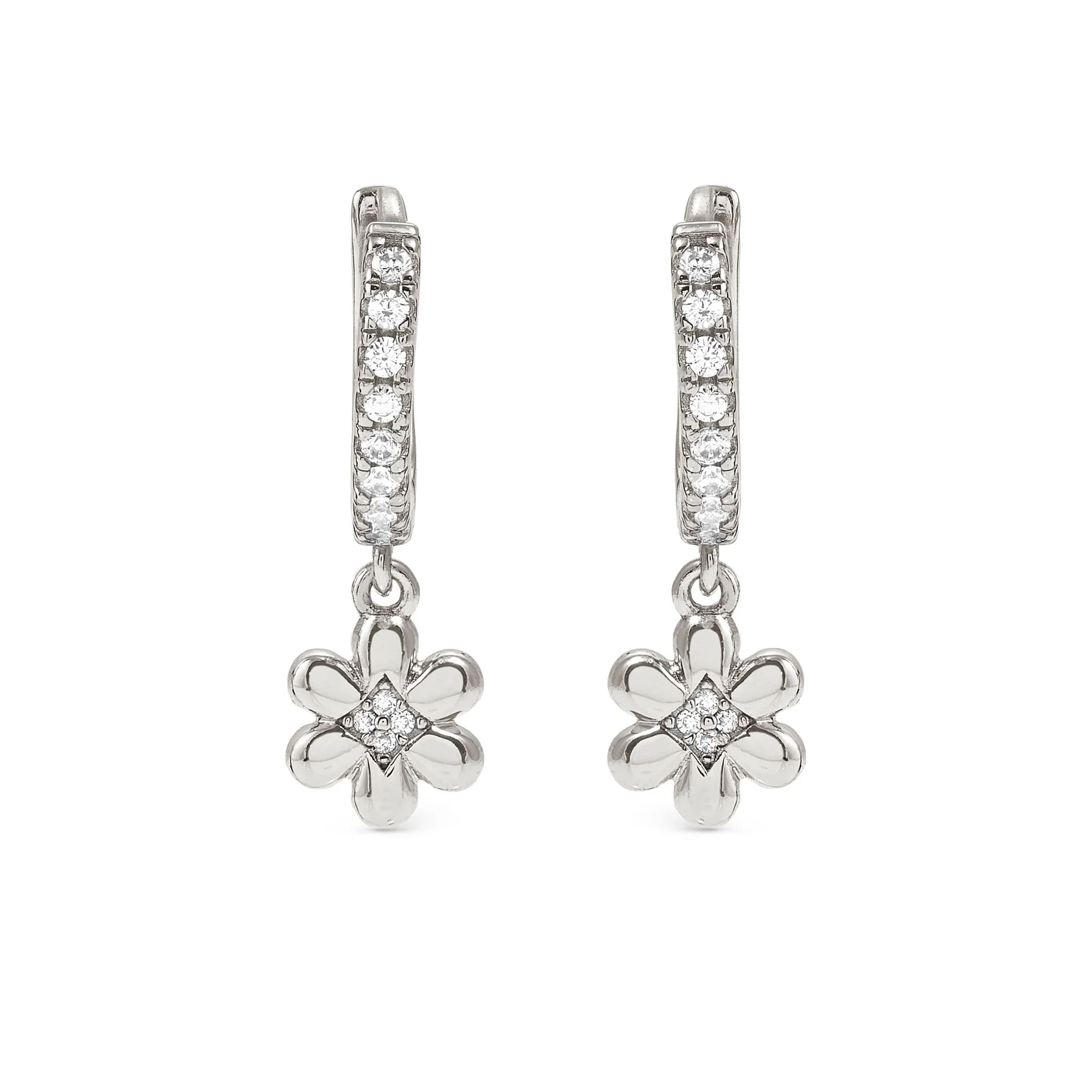 Petit Sparkle Silver Earrings With Flower CZ Hoops