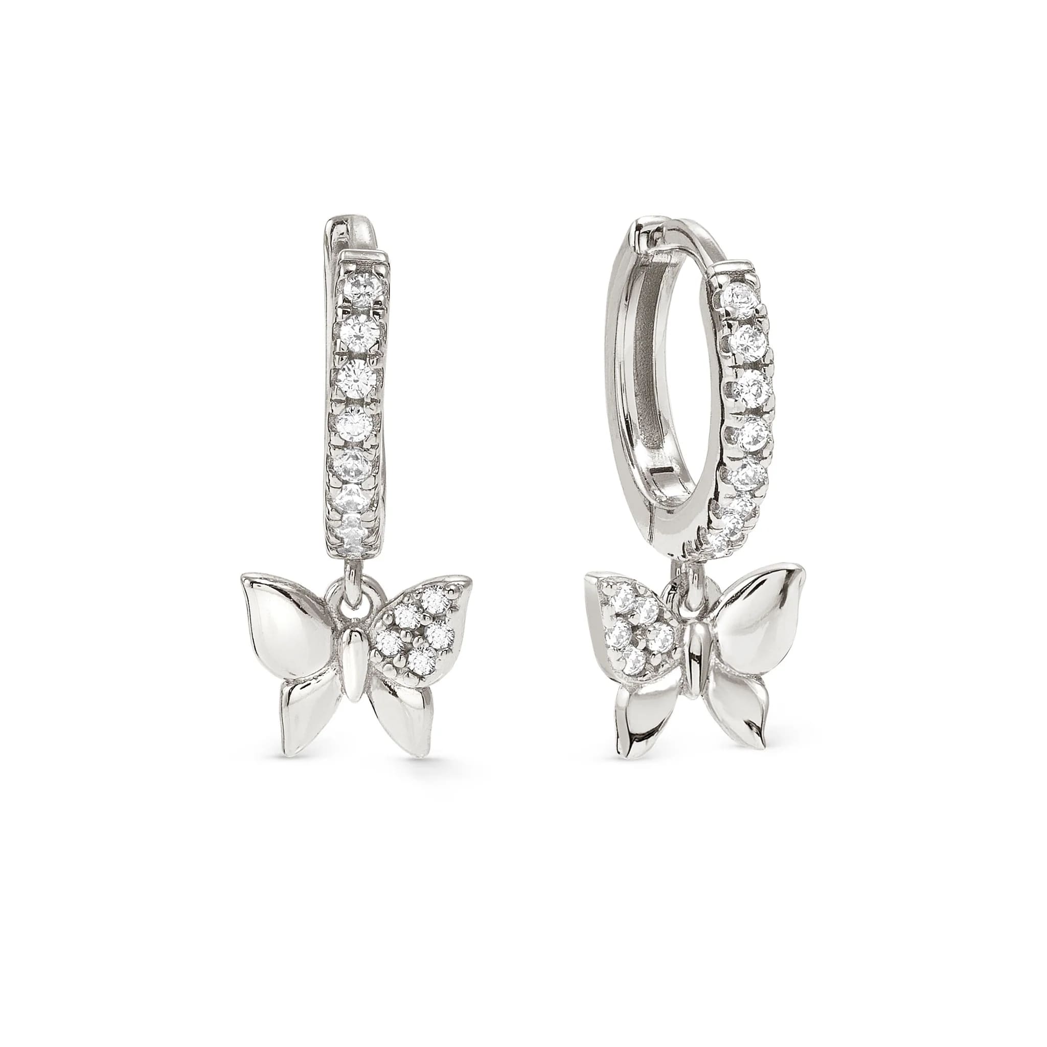 Petit Sparkle Silver Earrings With Butterfly CZ Hoops