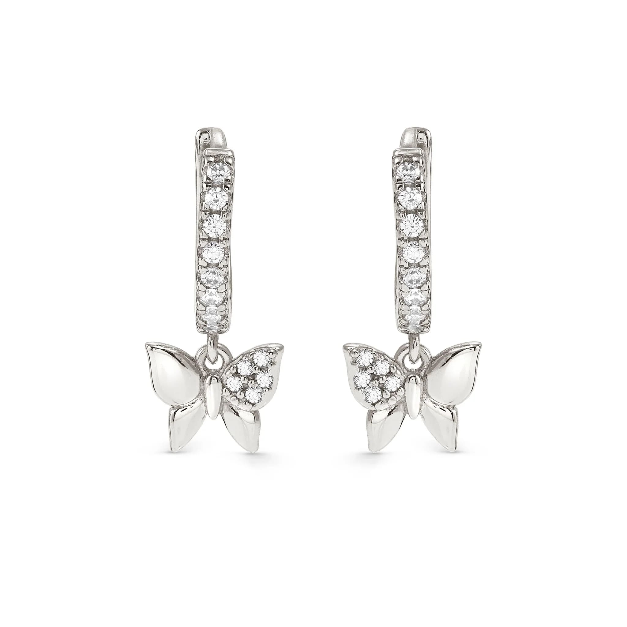 Petit Sparkle Silver Earrings With Butterfly CZ Hoops