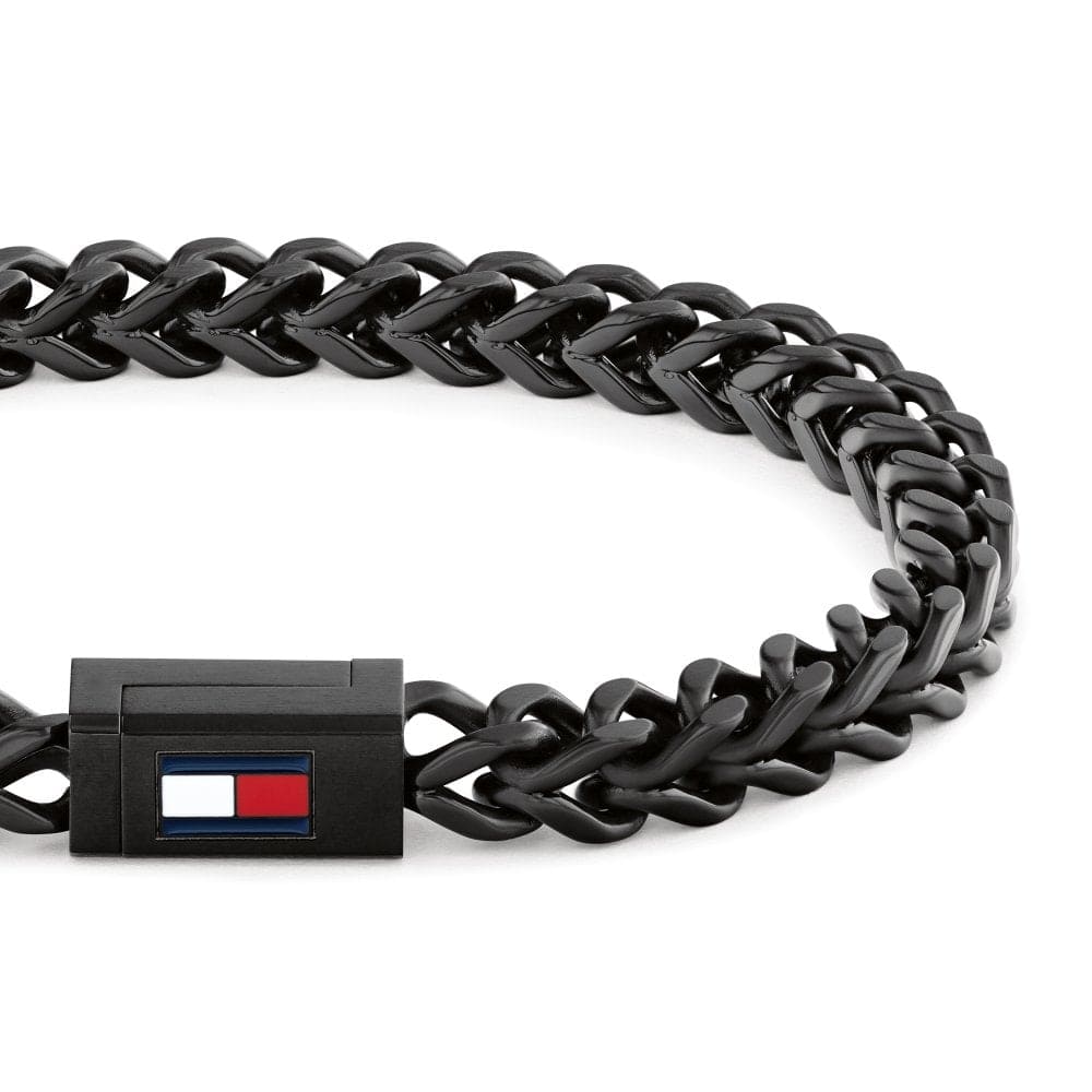 Black IP Braided Logo Clasp Mens Bracelet