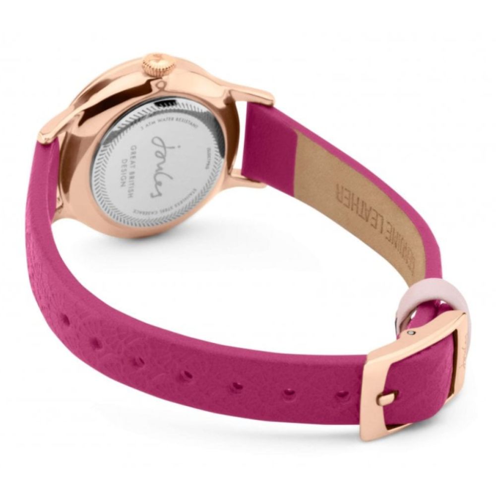 Berry Leather Strap White Dial Ladies Watch