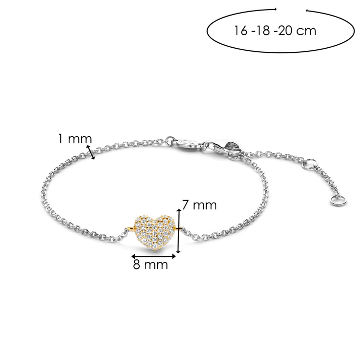 Minimalistic Gold Plated CZ Heart Charm With Silver Chain Bracelet