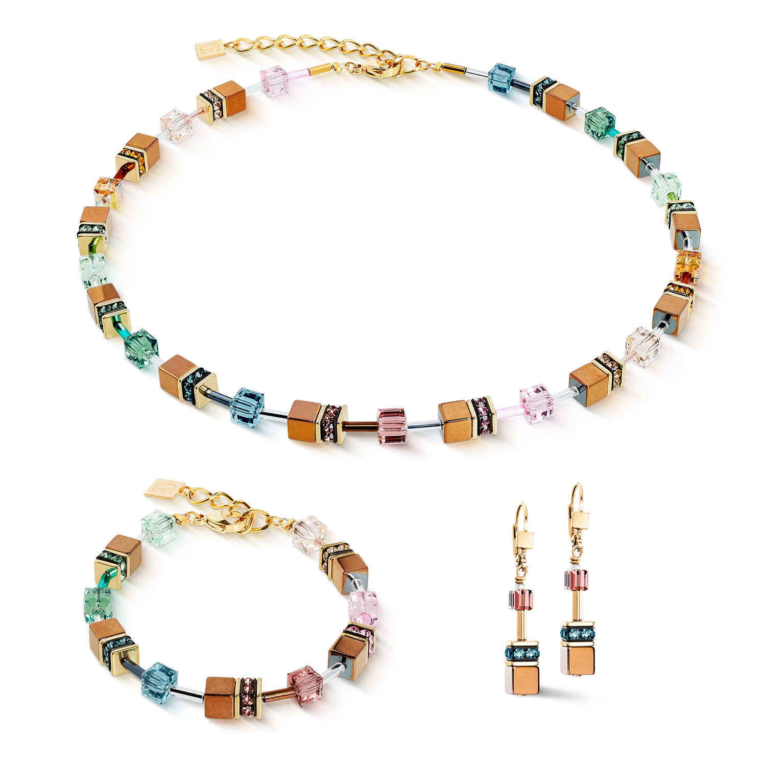 GeoCUBE Iconic Art Nouveau Gold Muted Greens Earrings