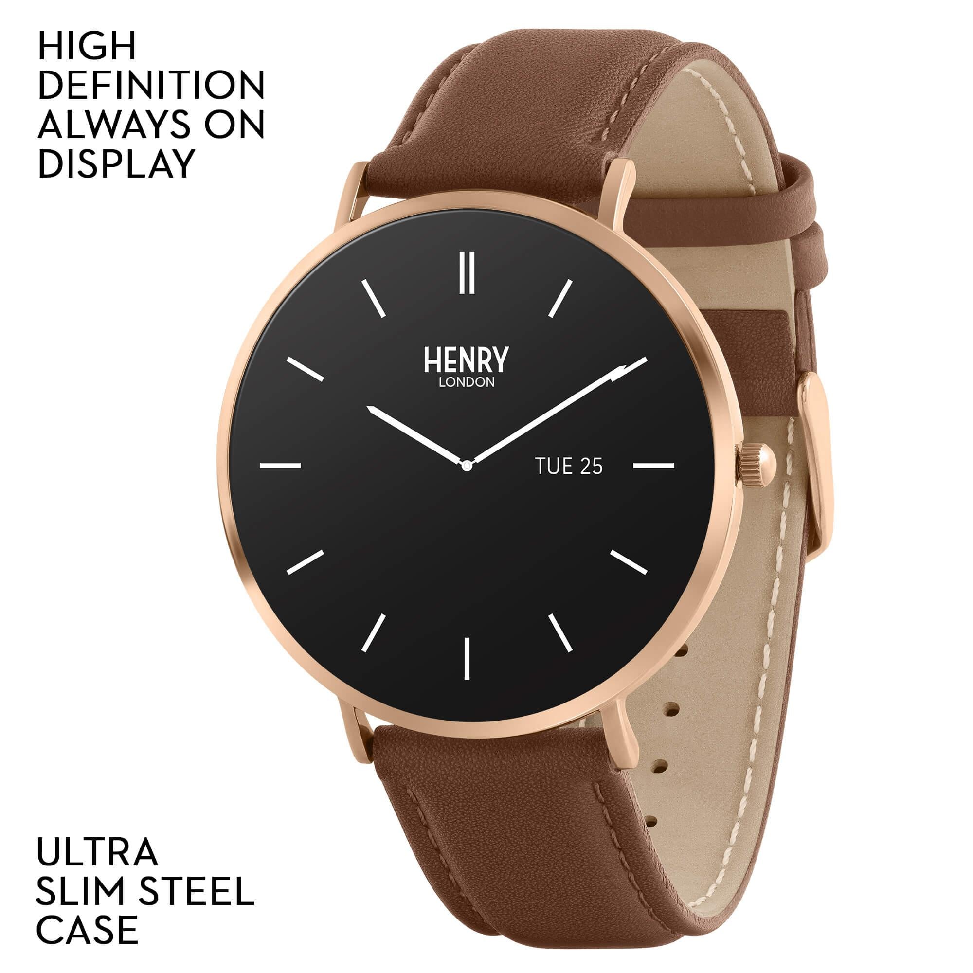 Smart Amoled Rose Gold & Tan Leather Strap Watch