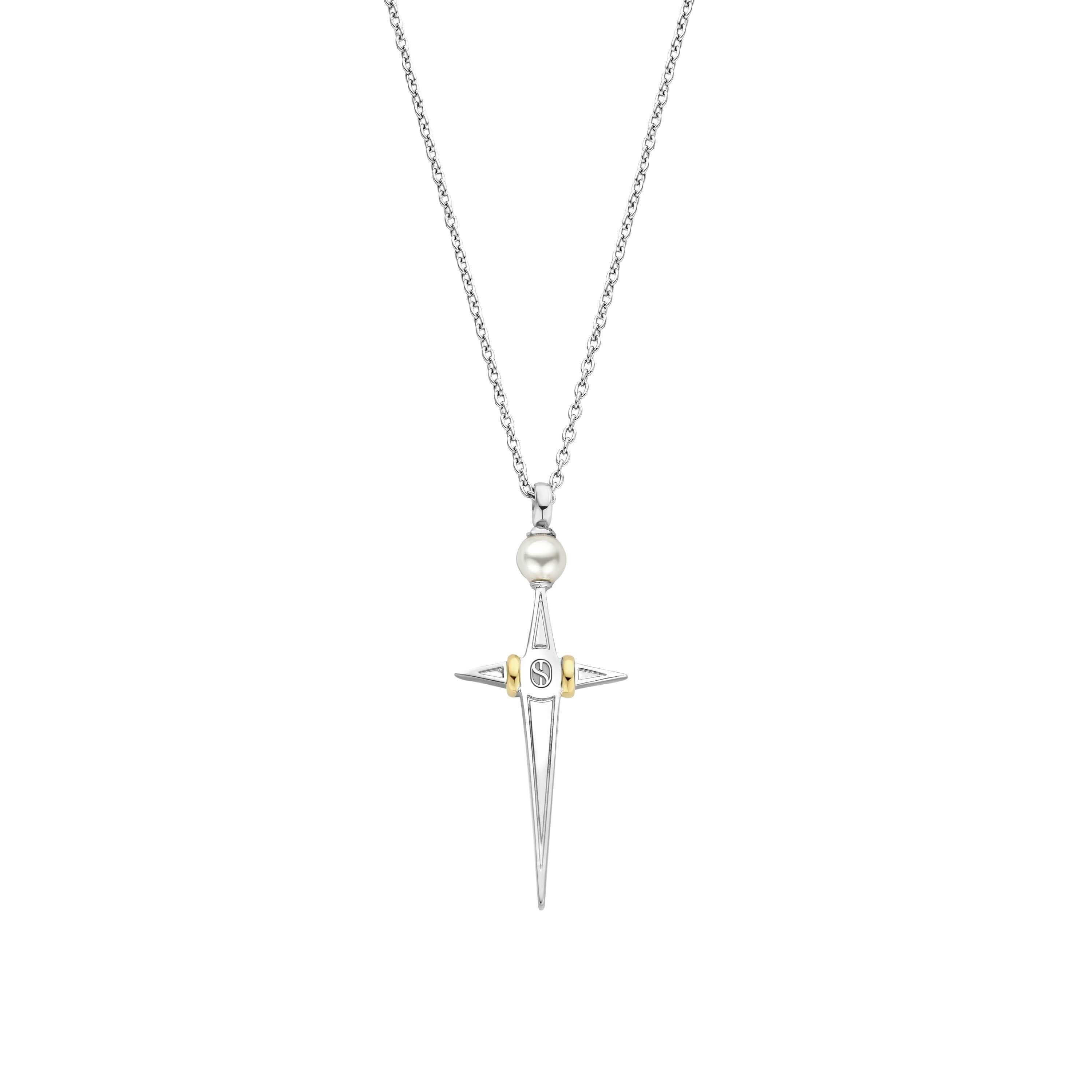 Gold Plated Elongated Star CZ Pendant Chain Necklace