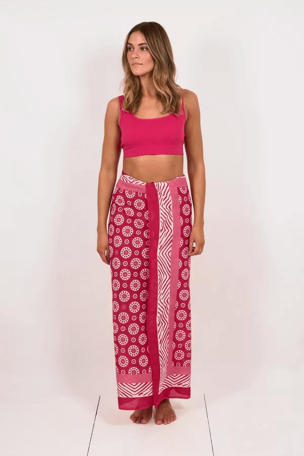 Hand Printed Cotton Sarong Coggs Pink