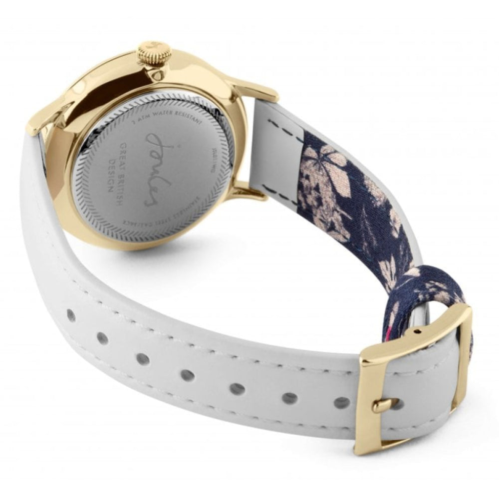 White Leather Strap White Dial & Gold Plated Case Ladies Watch
