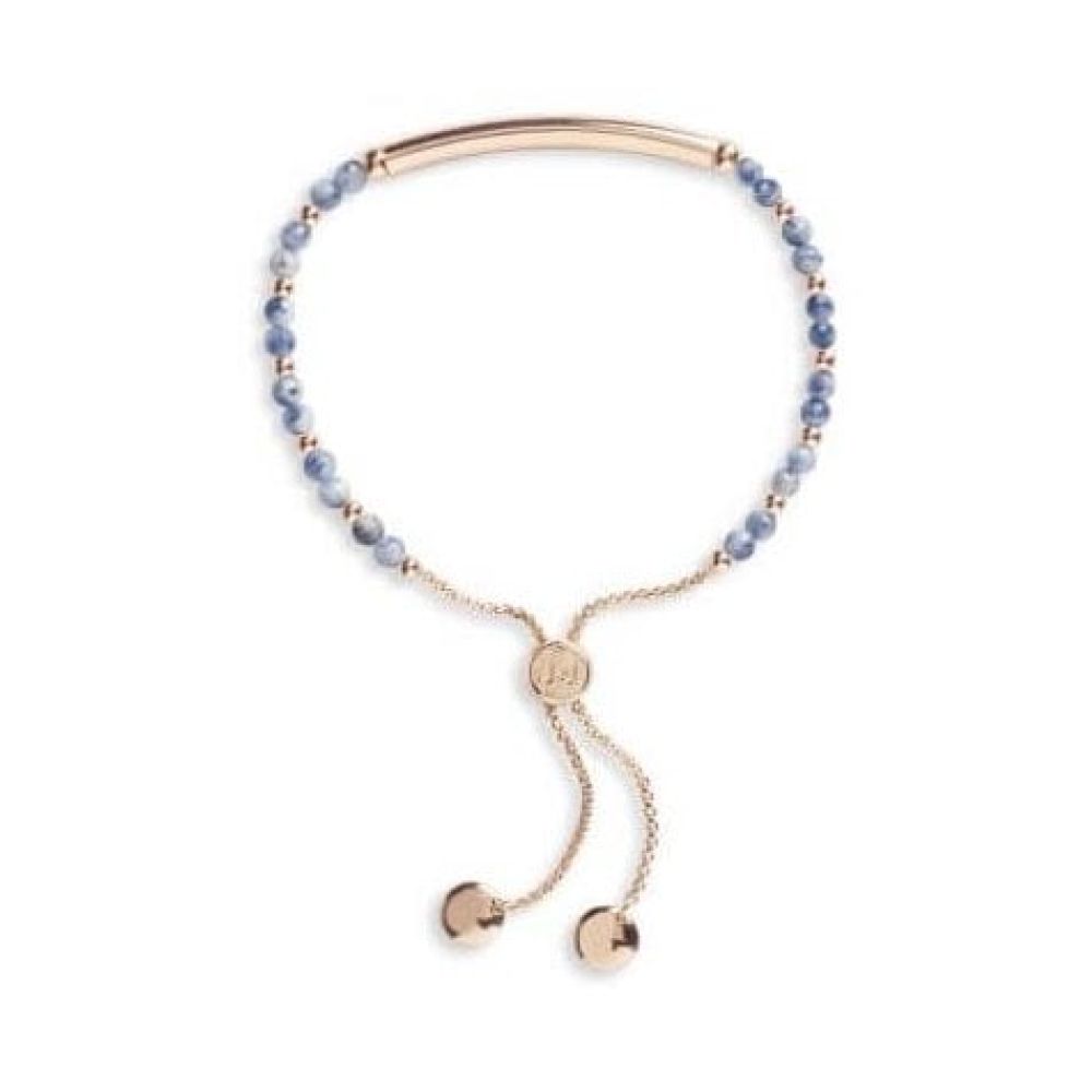 Signature Stones - Friendship Engraved Yellow Gold Bar With Blue Lace Agate Stones- Bracelet