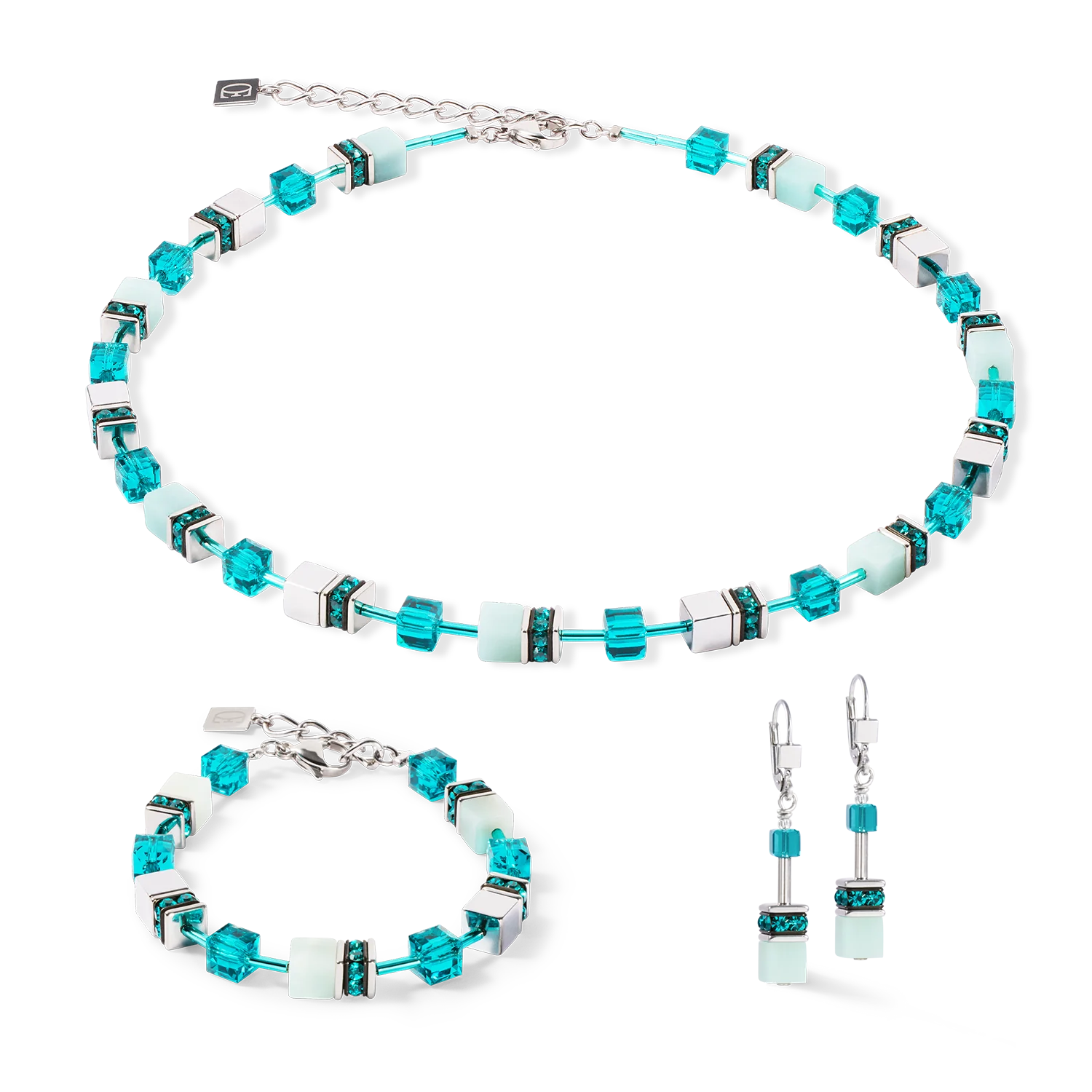GeoCUBE Iconic Precious Silver Green Necklace