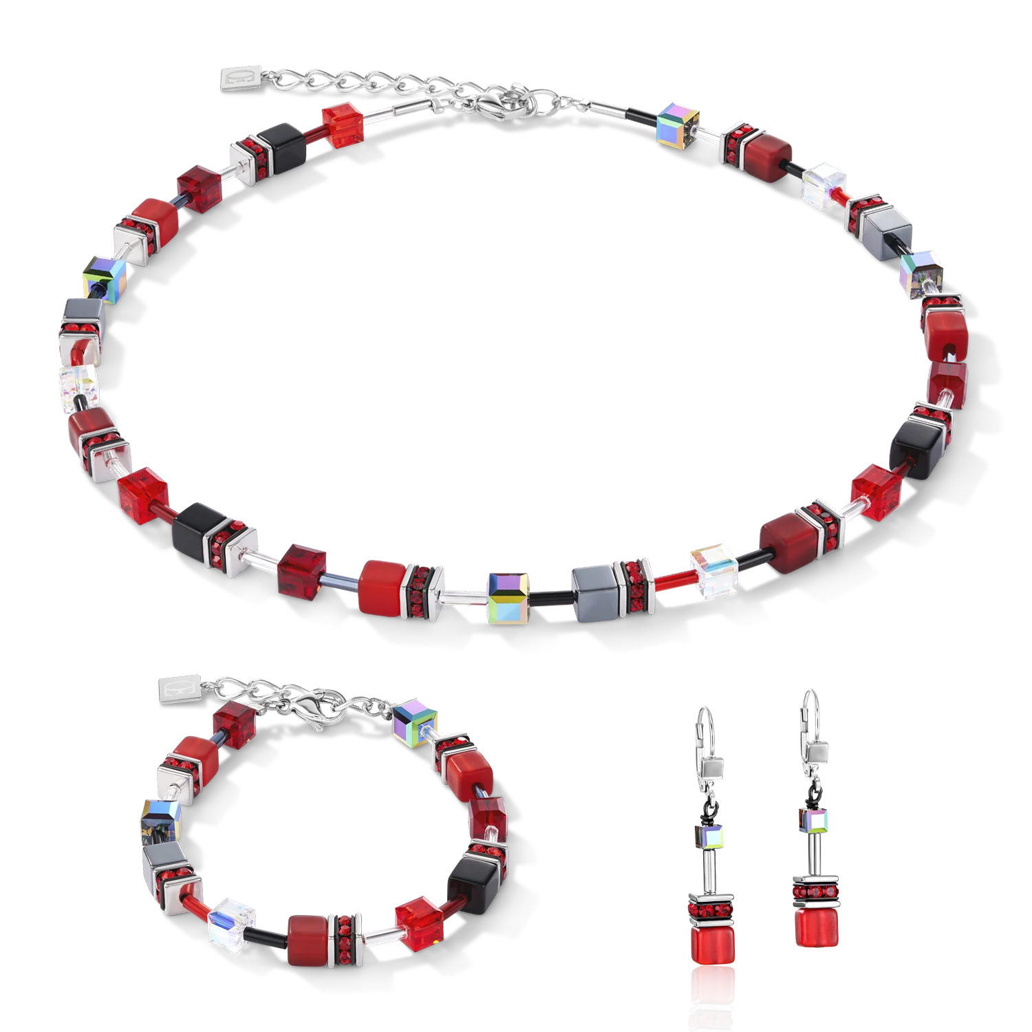 Ladies Red Synthetic & Solid Tiger's Eye Cubed Necklace