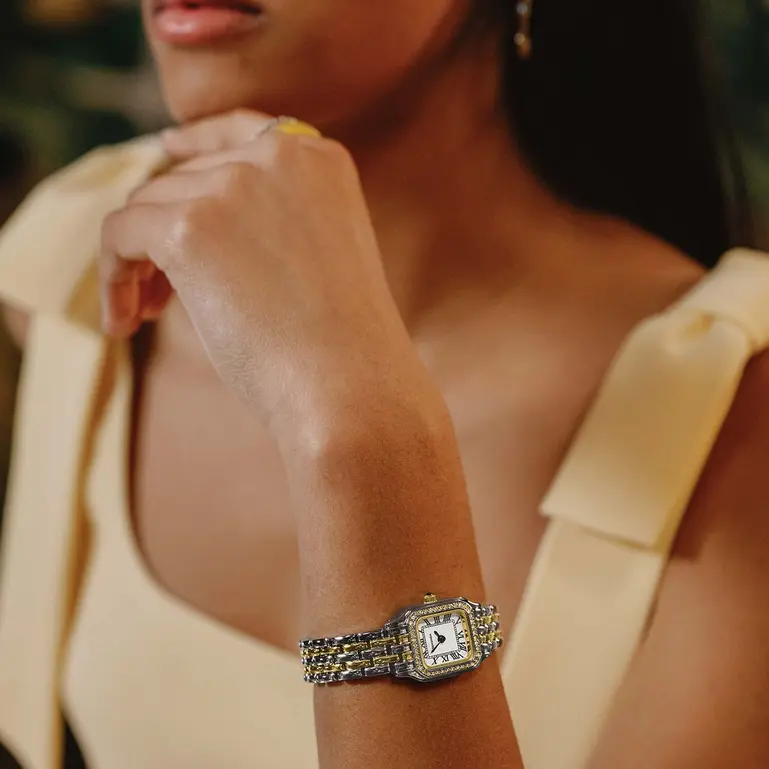 Monica Two Tone Case & Bracelet with Stone Set Bezel & White Dial Ladies Watch