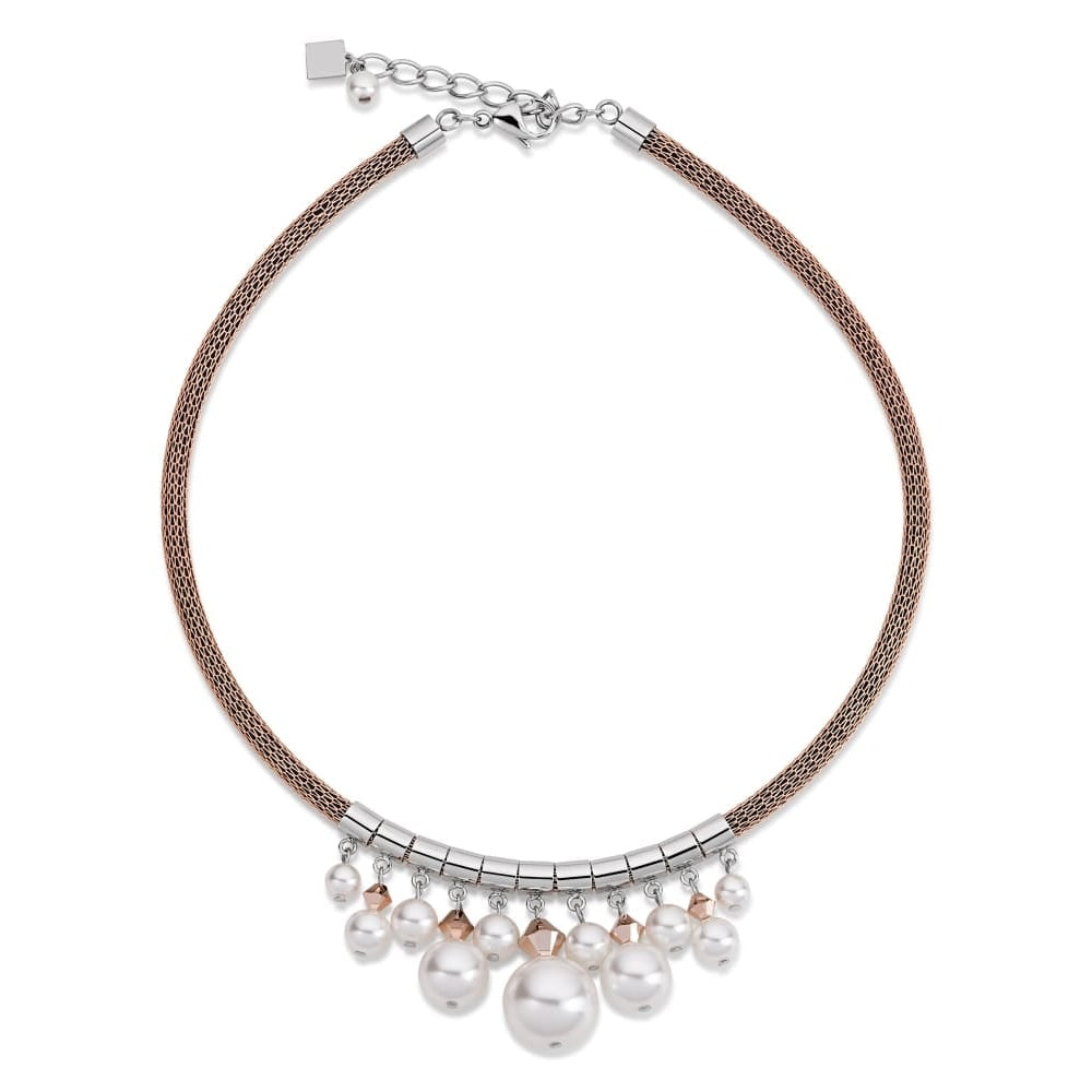 Rose Mesh/Pearl/Crystal Necklace and Earrings Set