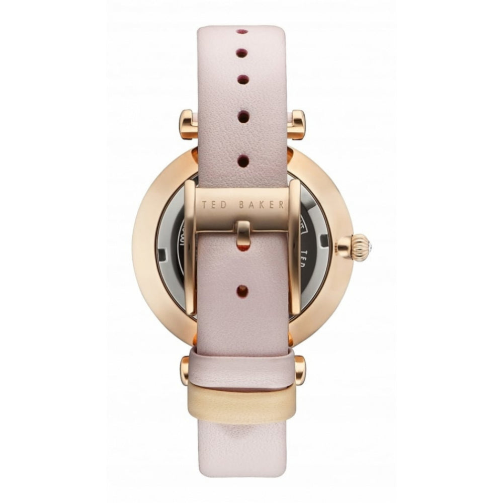 Rose Gold Plated Pink Leather Strap Ladies Wristwatch