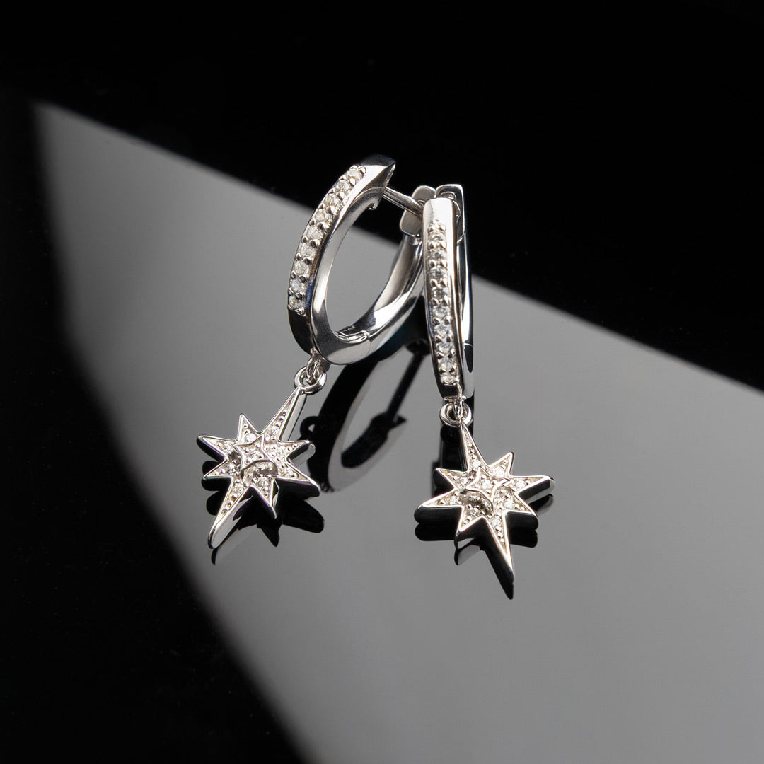 Céleste North Star CZ RP Hinged Hoop Drop Earrings