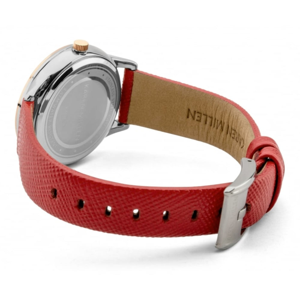 Red Strap Watch With Satin White Dial