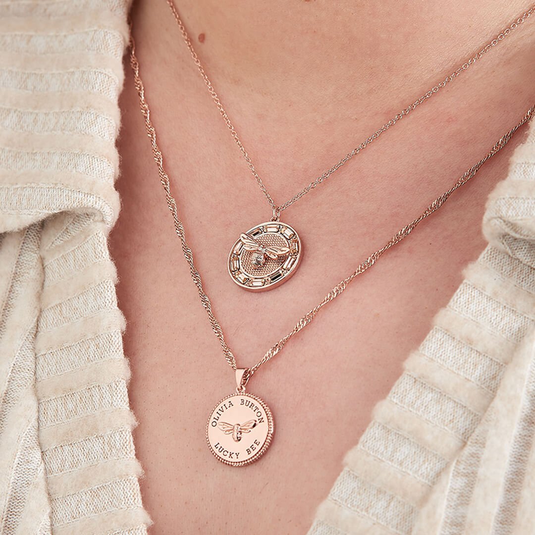 Lucky Bee Stone Set Pendant 18K Rose Gold Plating Necklaces