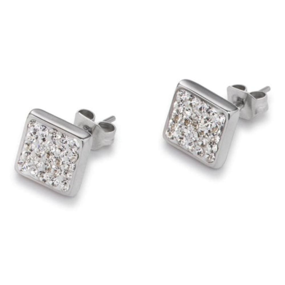 Square Earrings with Stickpin & Clear Swarovski Crystals