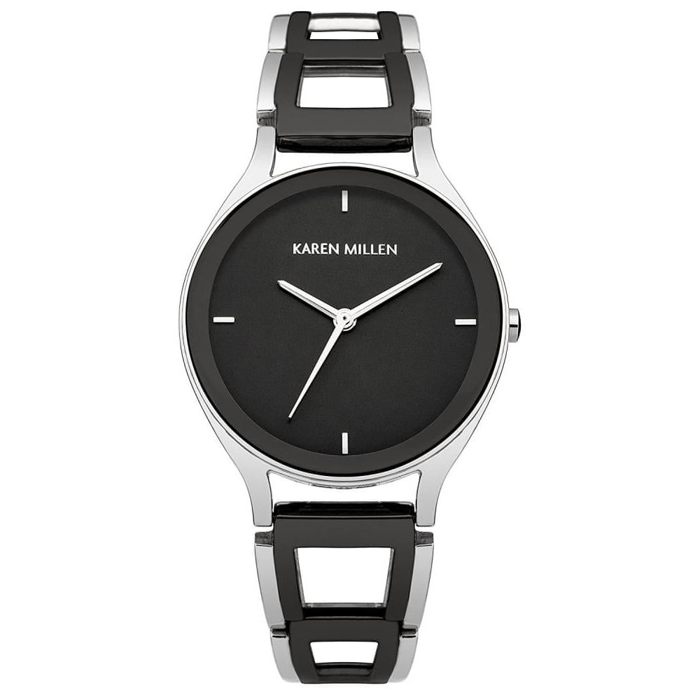 Ladies Stainless Steel & Black Plated Quartz Watch