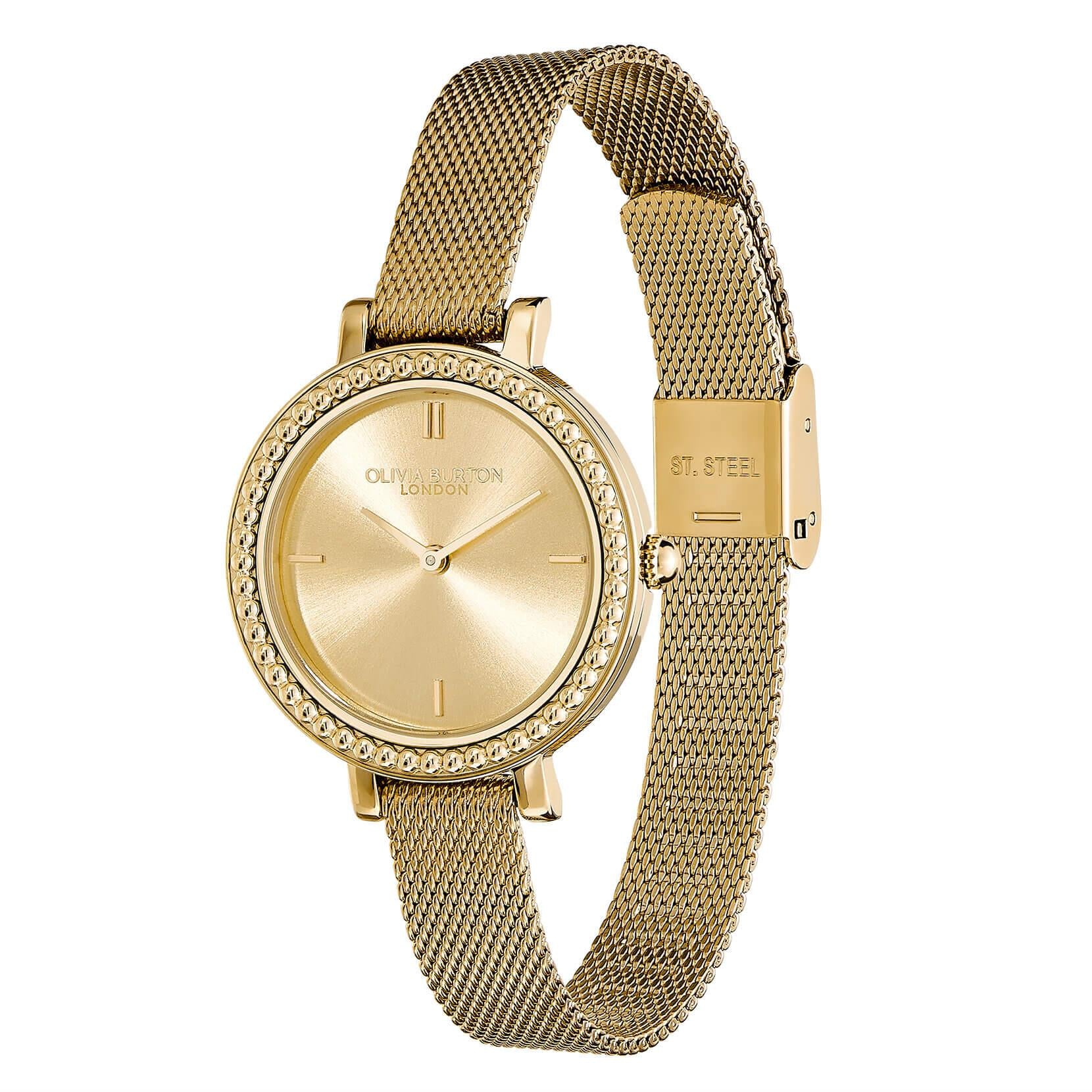 Vintage Bead Light Gold Dial & Mesh Watch