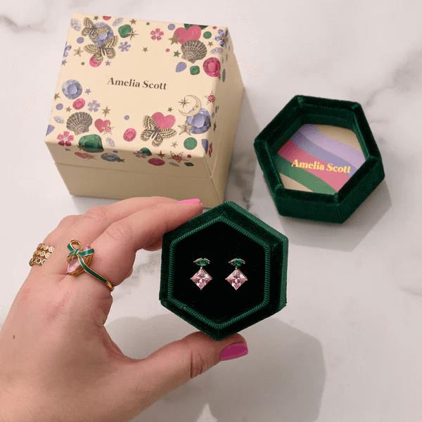Esme Statement Studs In Emerald, Rose Pink CZ & Gold