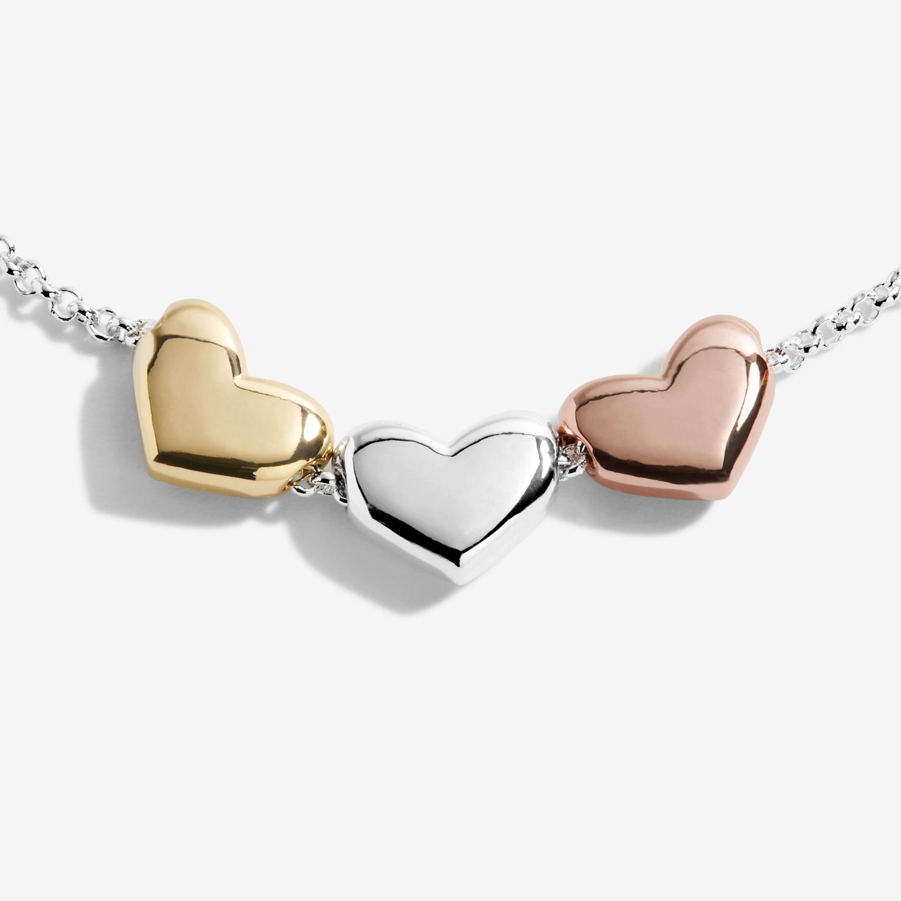 Florence | Heart Bracelet | Silver Rose Gold And Gold | Bracelet | 19cm Adjustable