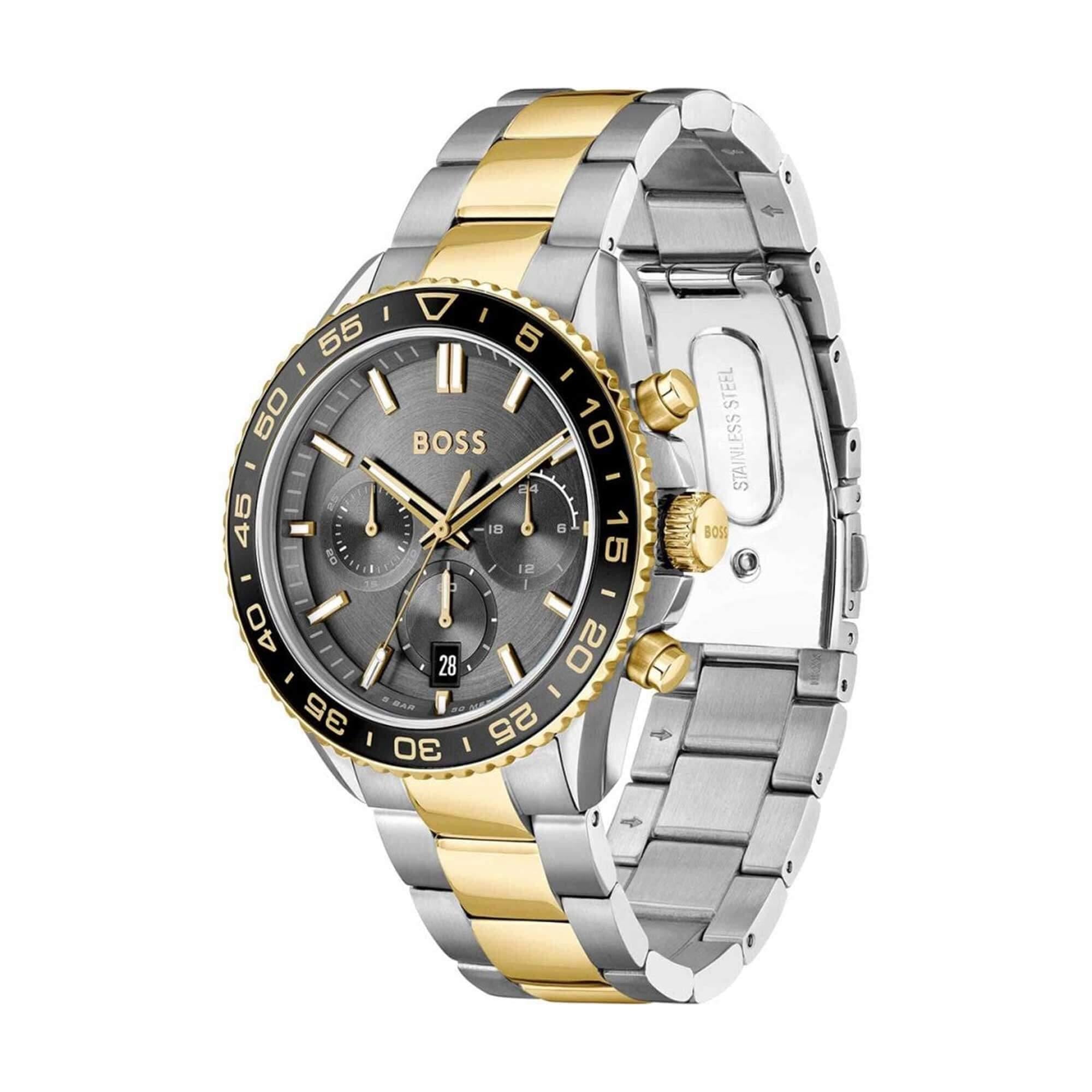 Runner Black Chronograph Dial With Two Tone Bracelet Strap Mens Watch