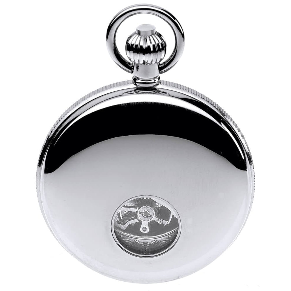 Chrome Plated Mechanical Double Hunter Pocket Watch With Heartbeat Window