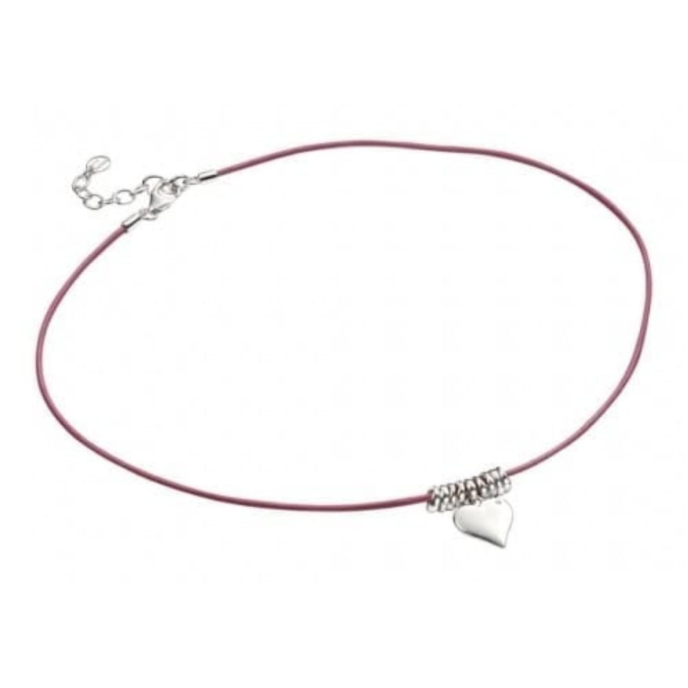 Childrens Silver heart & Pink Leather Necklace