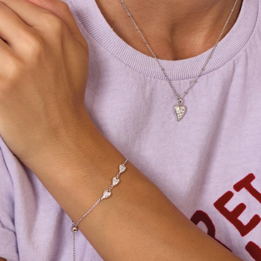 Desire Kiss Precious Pave Heart Triplet Slider Bracelet