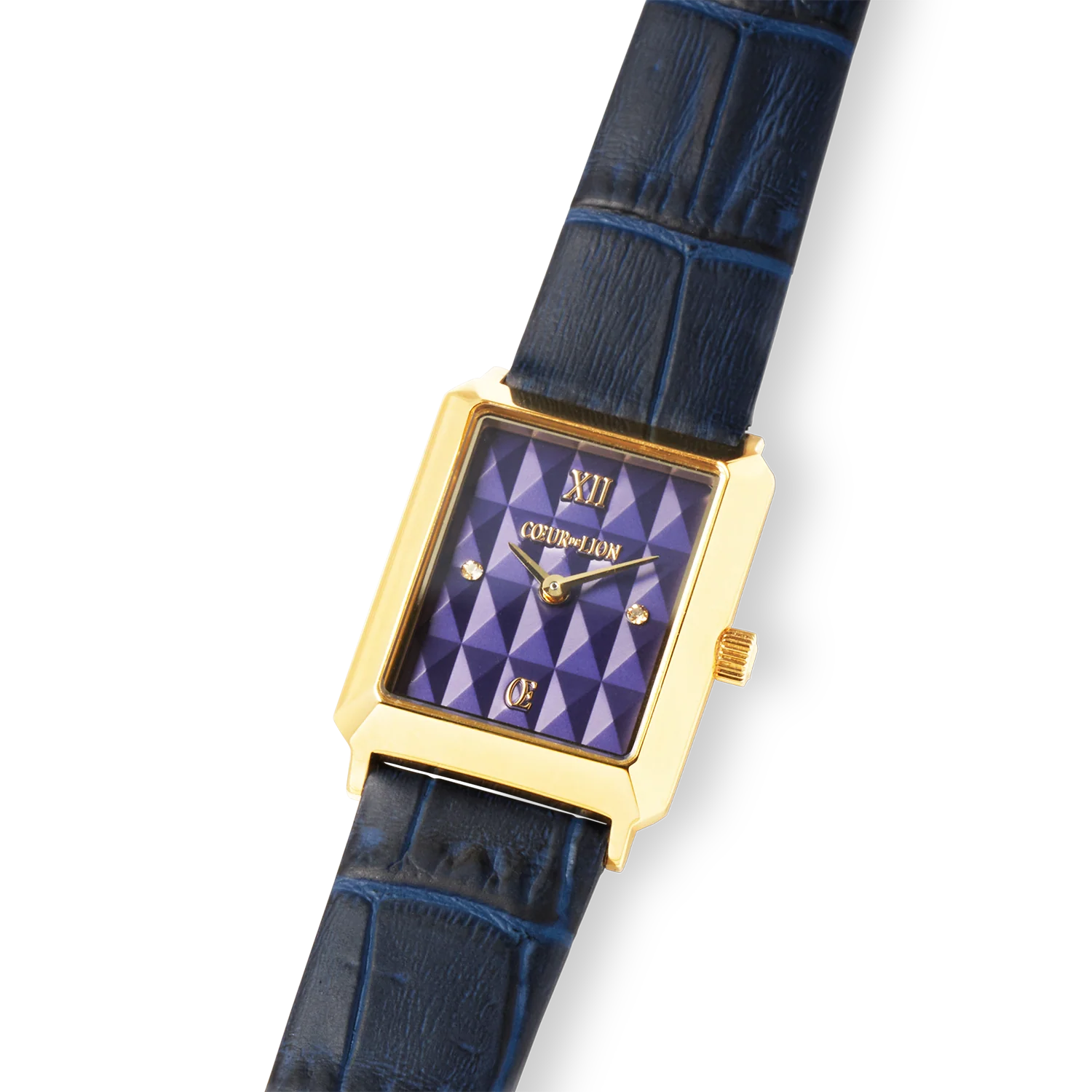 Iconic Spikes Midnight Blue Leather Strap With Gold Dial Ladies Watch