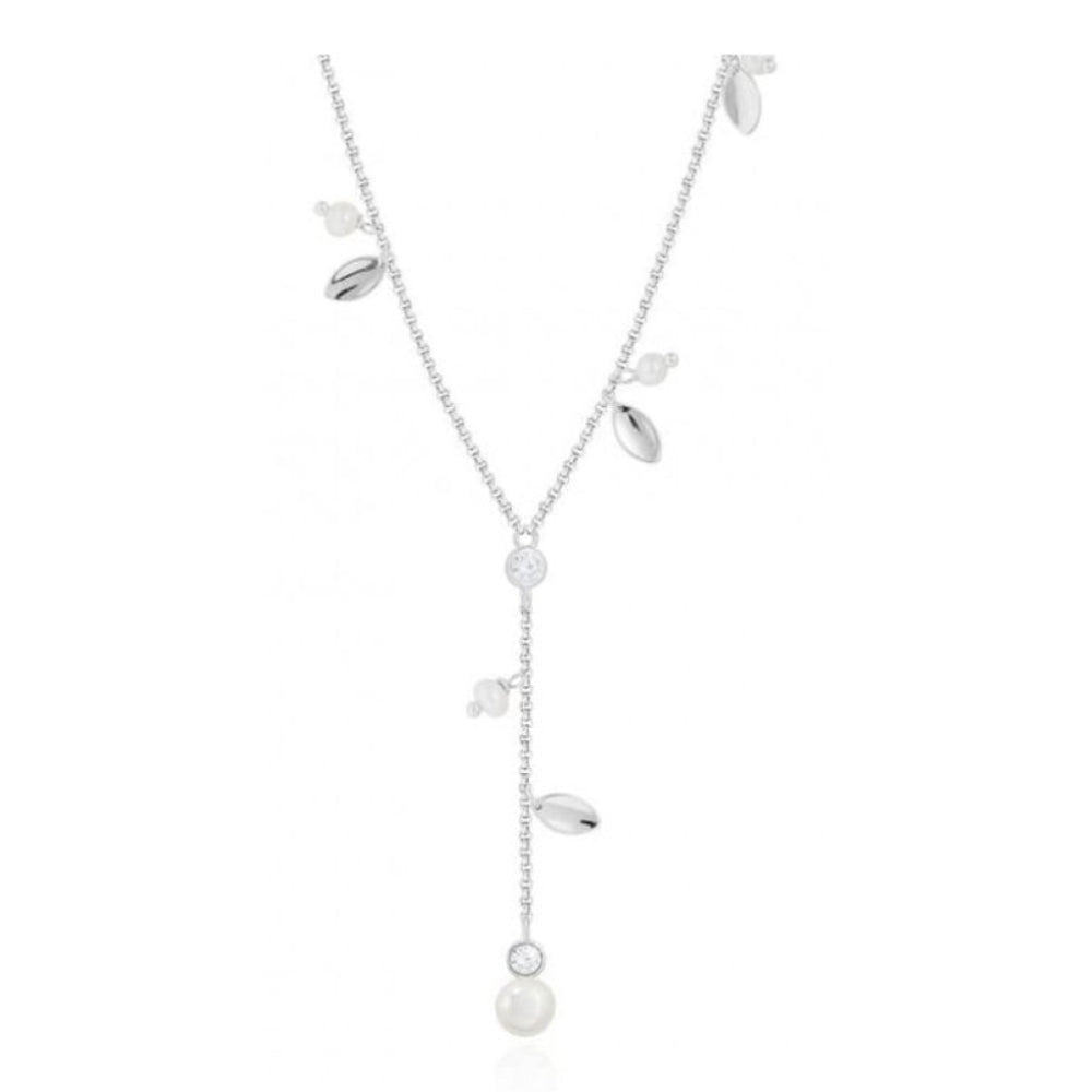 Happy Ever After Bridal Jewellery Pearl CZ Leaf Lariat Necklace
