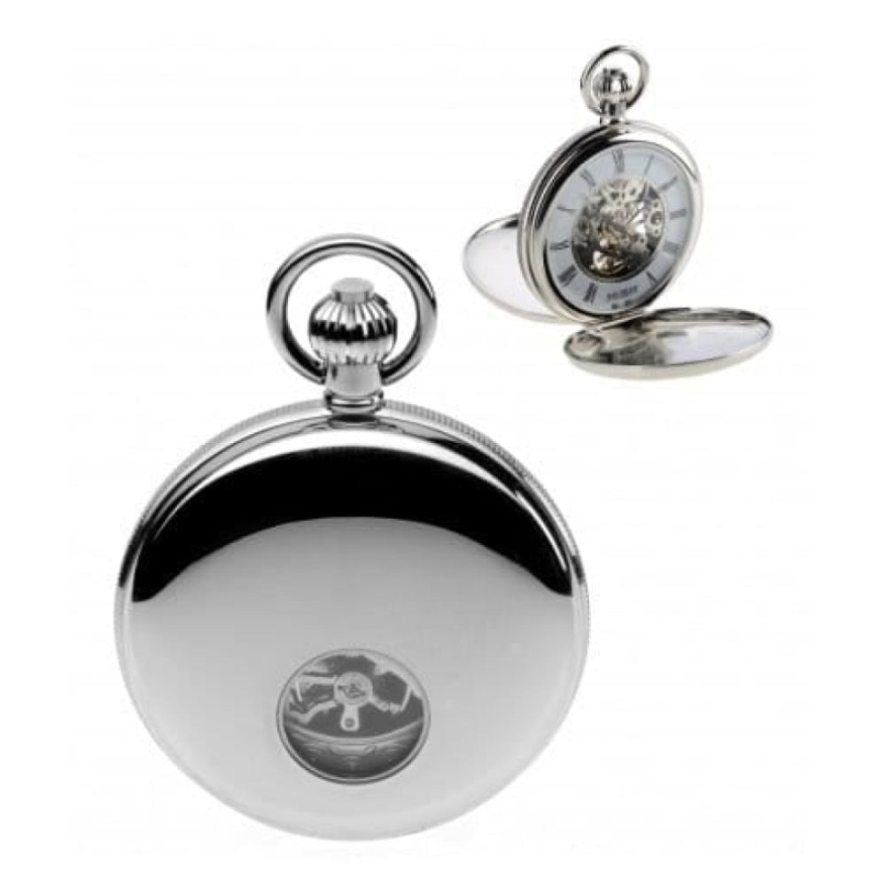 Chrome Plated Mechanical Double Hunter Pocket Watch With Heartbeat Window