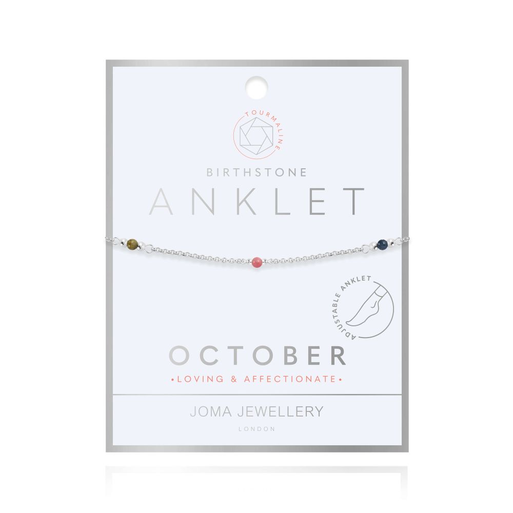 Anklet | Birthstone October Tourmaline | Silver | 26cm Adjustable