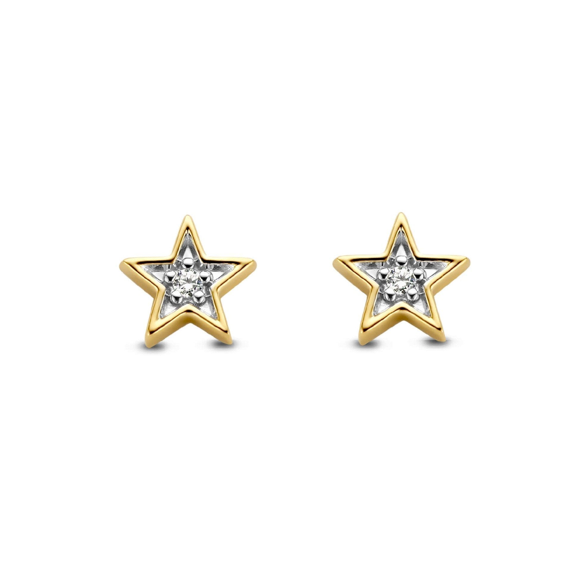 Two Tone CZ Gold Plated CZ Star Earrings
