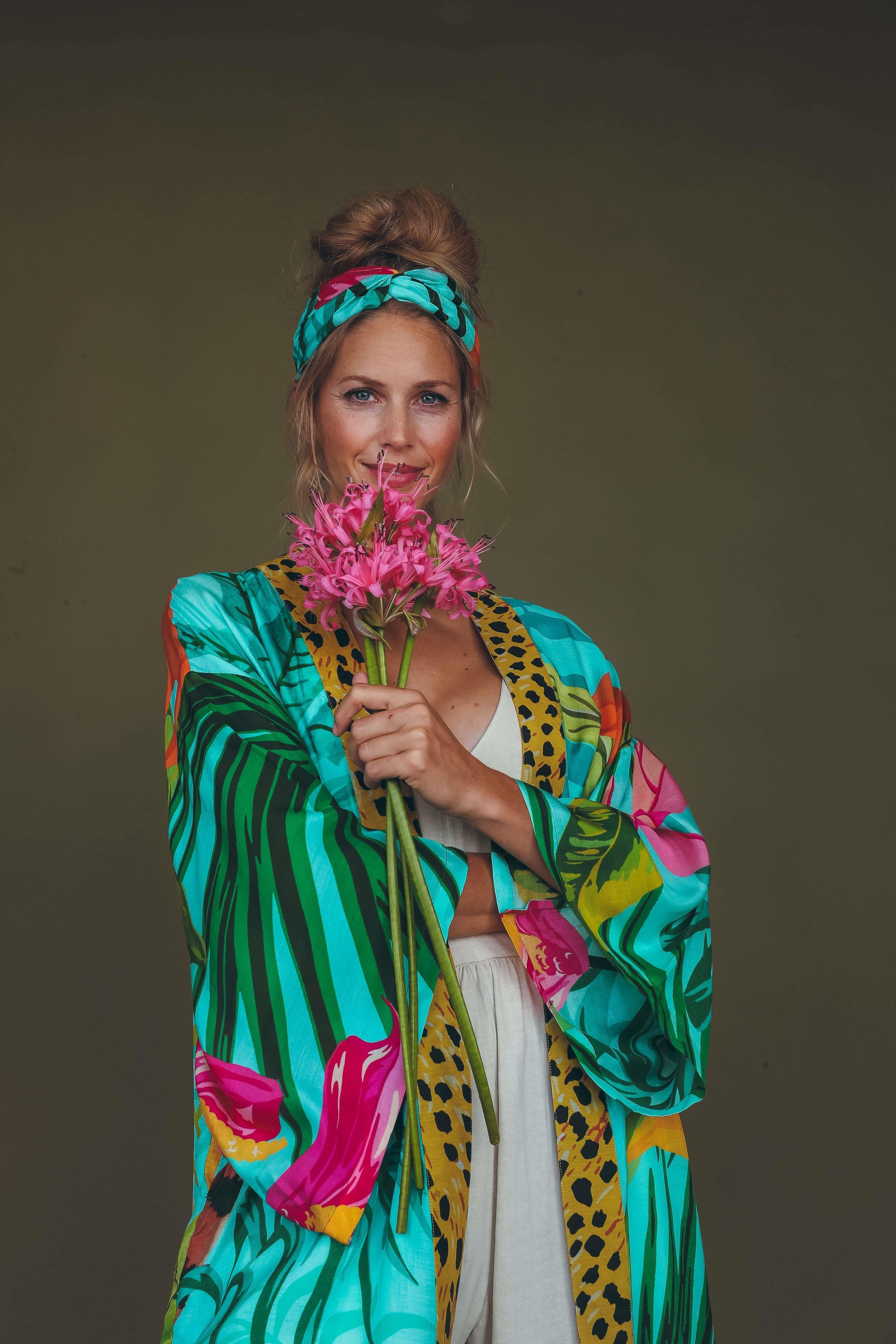 PRINTED KIMONO GOWN - Cheetah