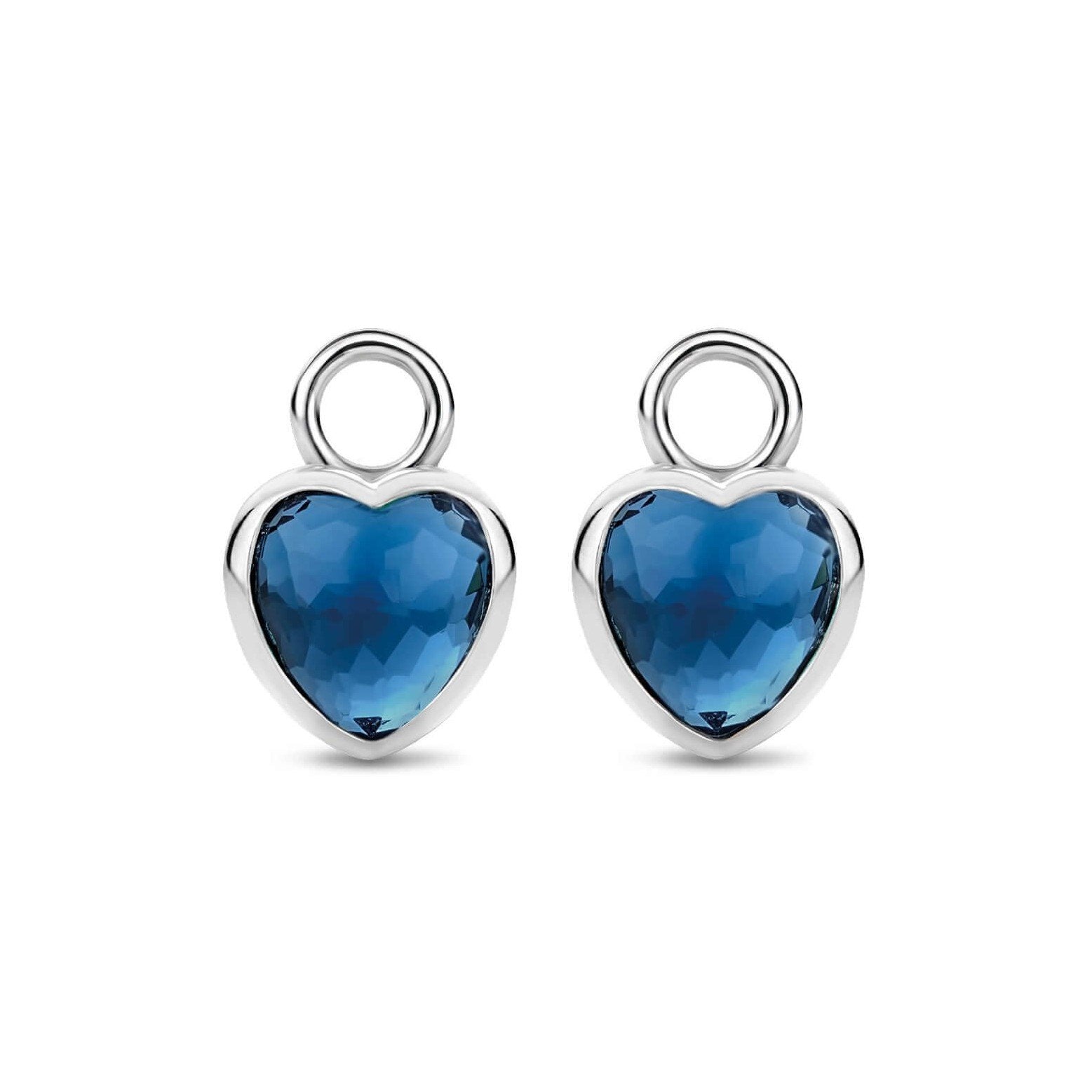 Double Sided Dark Blue Crystal Heart Silver Ear Charm