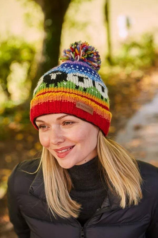 Black Sheep Roll Back Bobble Beanie Rainbow