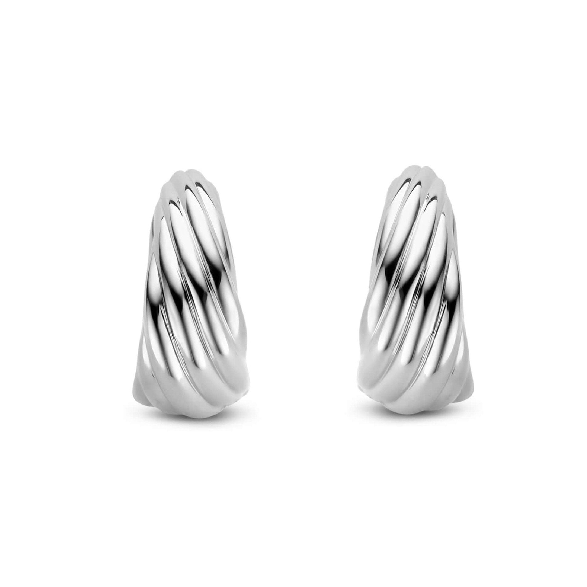 Twisted Line Silver Hoop Earrings