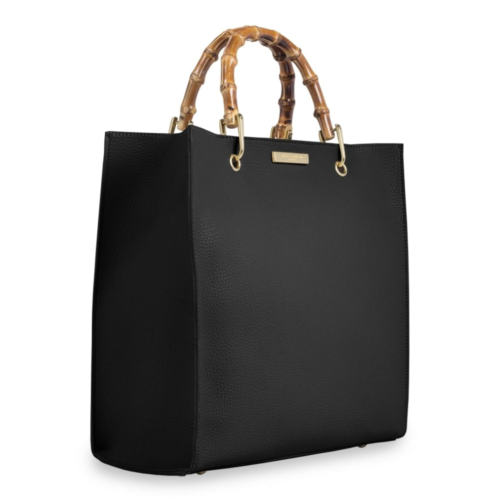 HANDBAG - AMELIE BAMBOO - handbag with bamboo handle - black - 30.5x31x13cm