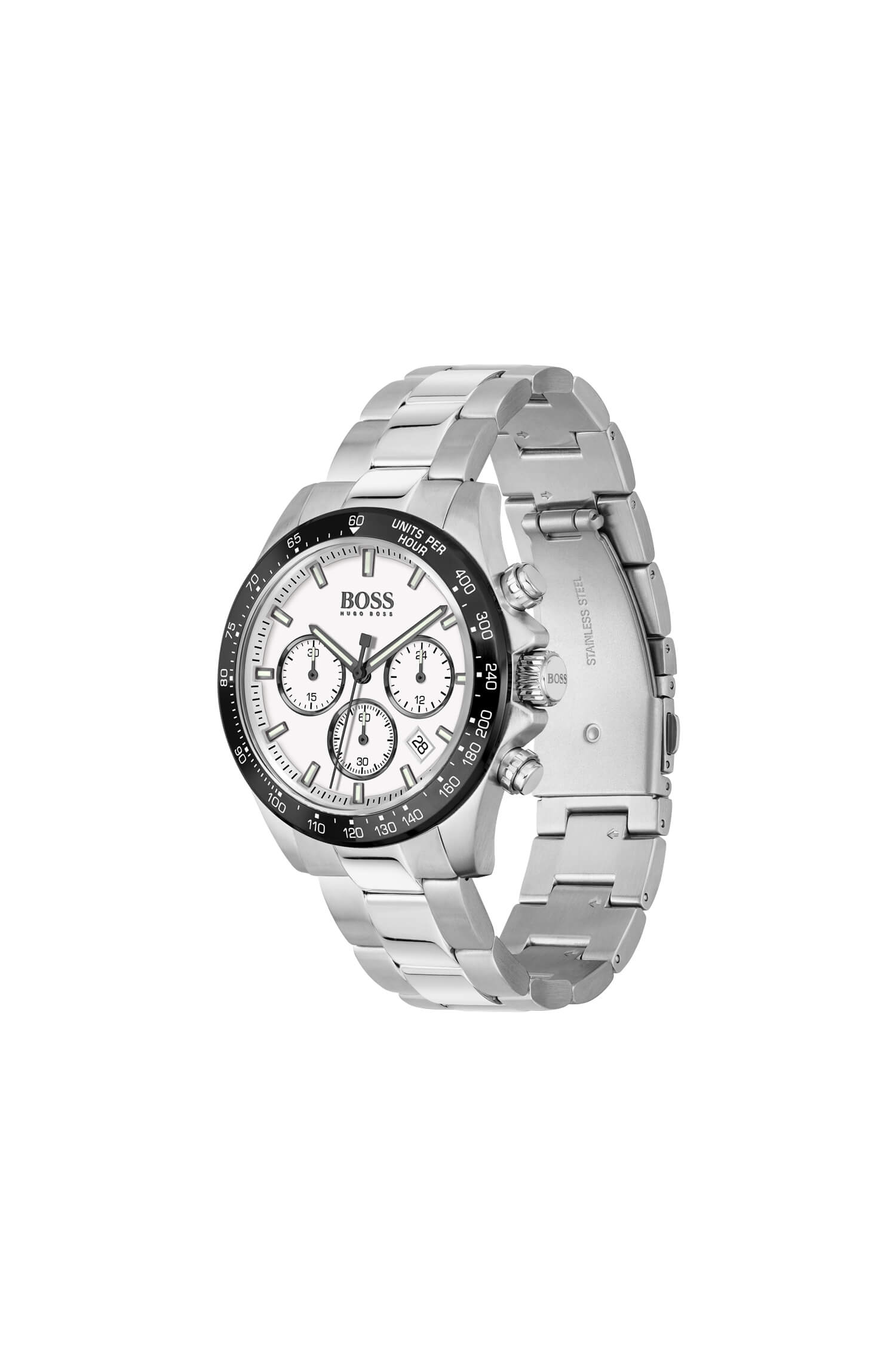 Hero Sport Lux Stainless Steel White Chronograph Dial With Bracelet Strap Gents Watch