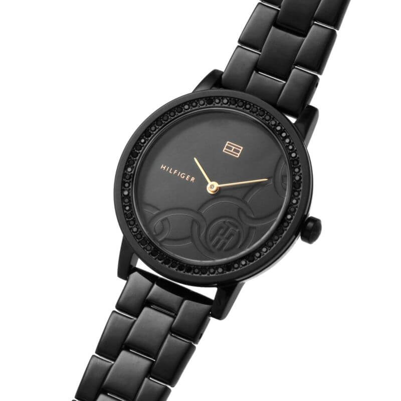 Maya Classic Ionic Plated Black Stainless Steel With Crystal Ladies Watch