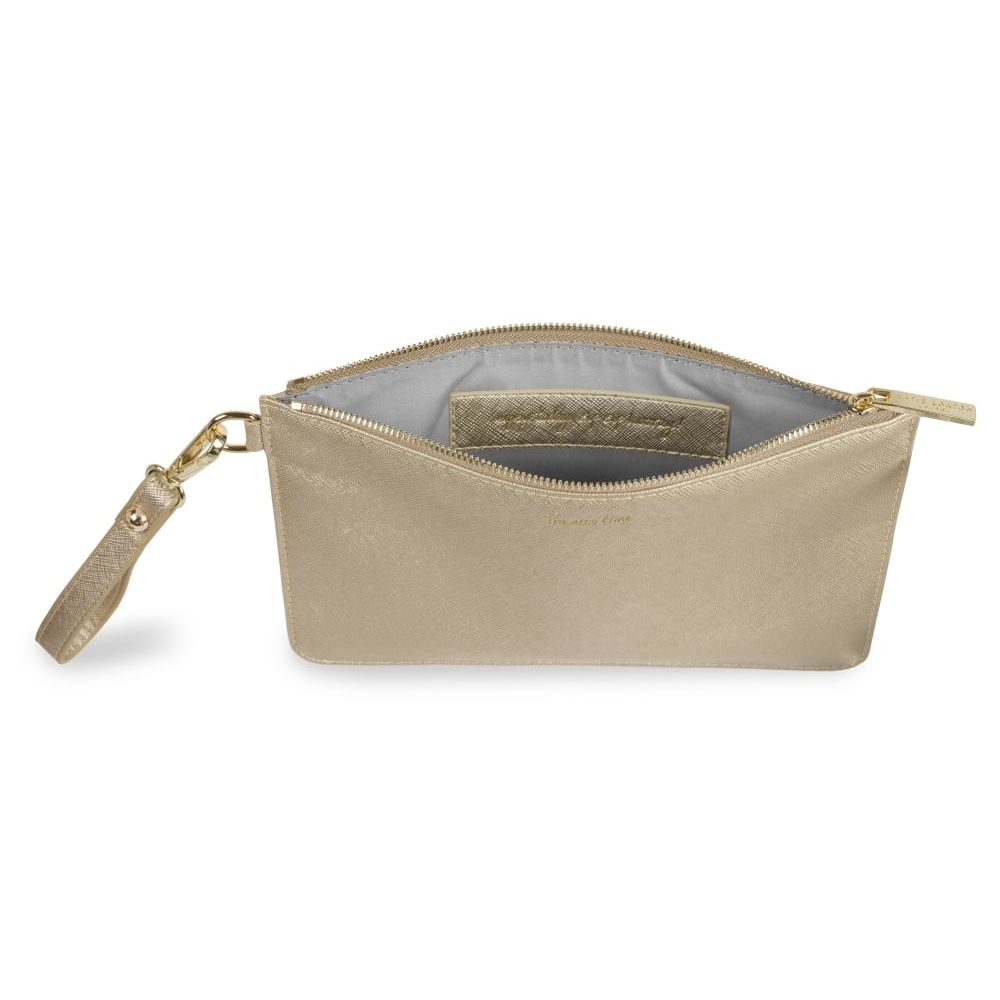 SECRET MESSAGE POUCH - PROSECCO TIME/ENJOY TODAY SIP SIP HOORAY! - metallic champagne - 16x24cm