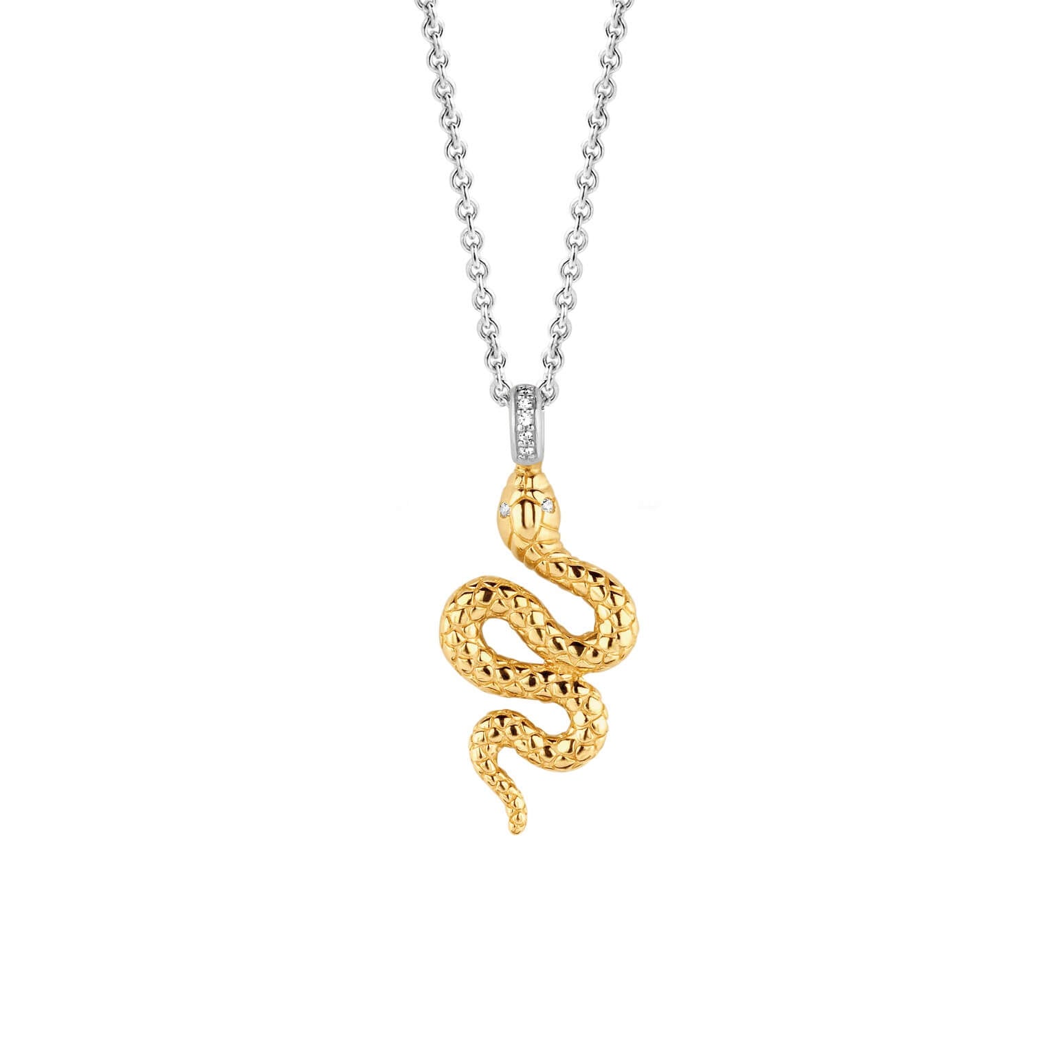 Gold Plated Snake Pendant With Silver Chain Necklace