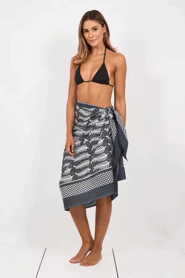 Hand Printed Cotton Sarong Fern Charcoal