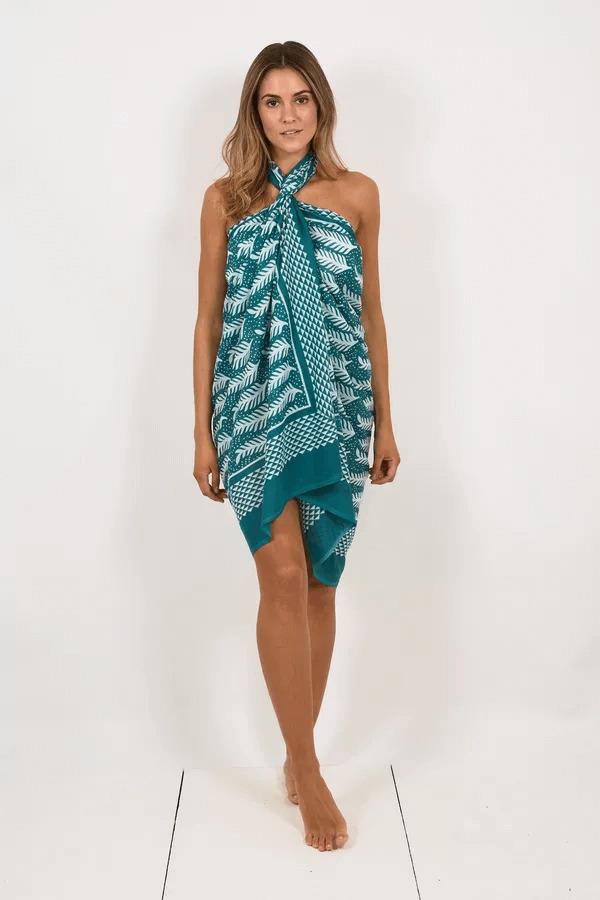 Hand Printed Cotton Sarong Fern Green