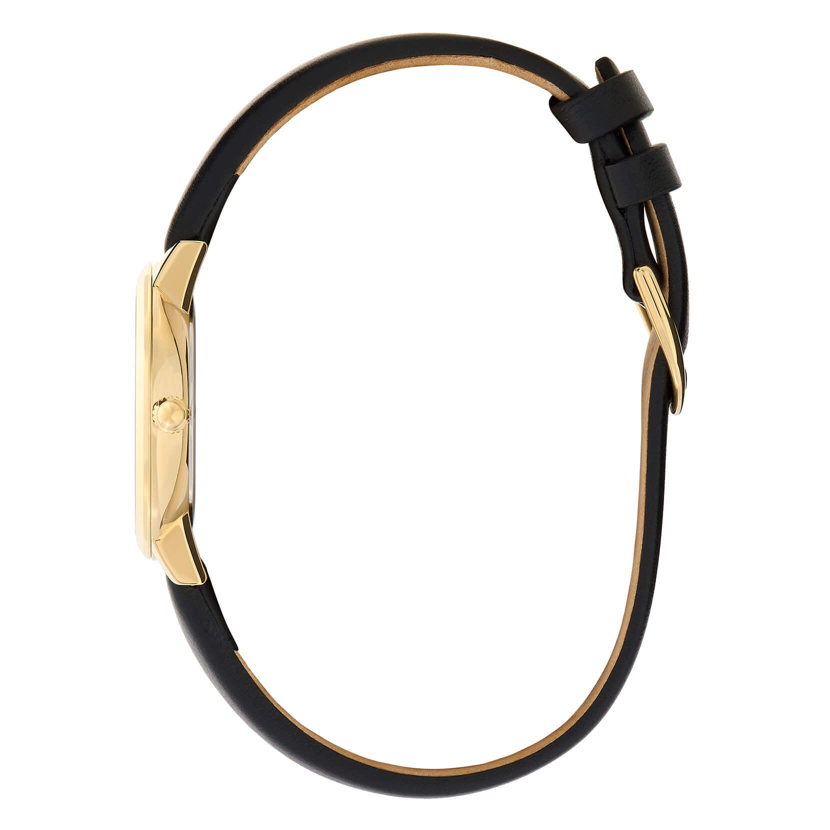 Signature Bee Ultra Slim Gold & Black Leather Strap Watch