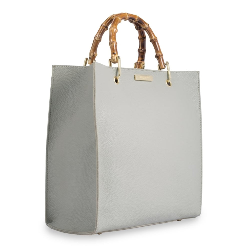 HANDBAG - AMELIE BAMBOO - handbag with bamboo handle - grey - 30.5x31x13cm