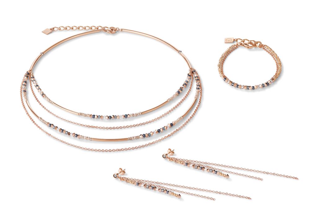 Fine Waterfall Rose Gold & Grey Earrings With Stickpin