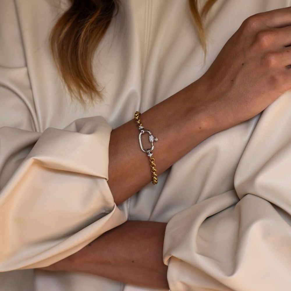 Silver, Gold Plated & CZ Chain Bracelet